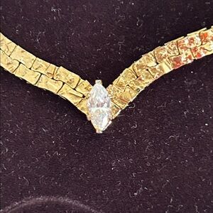 Elegant Gold Necklace with Cubic Zirconia diamond shaped stone.